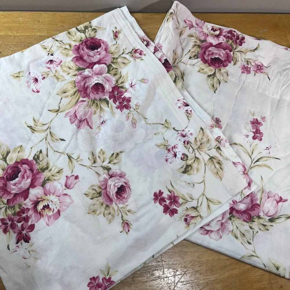 Vtg Laura Ashley Lifestyles Pink Rose Floral Curtain Panels 40x82 Set of 2